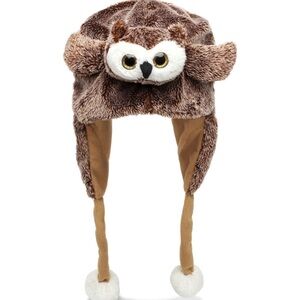 NWT-Adorable Owl Plush Hat with Ear Flaps